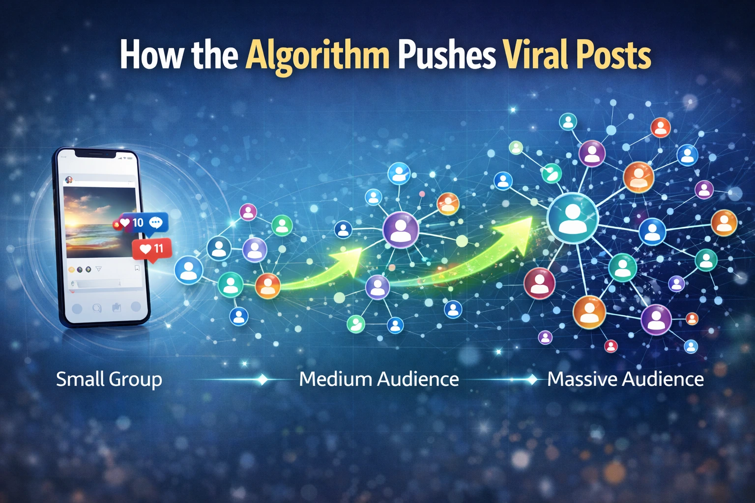 Instagram algorithm distribution system showing how posts spread to larger audiences