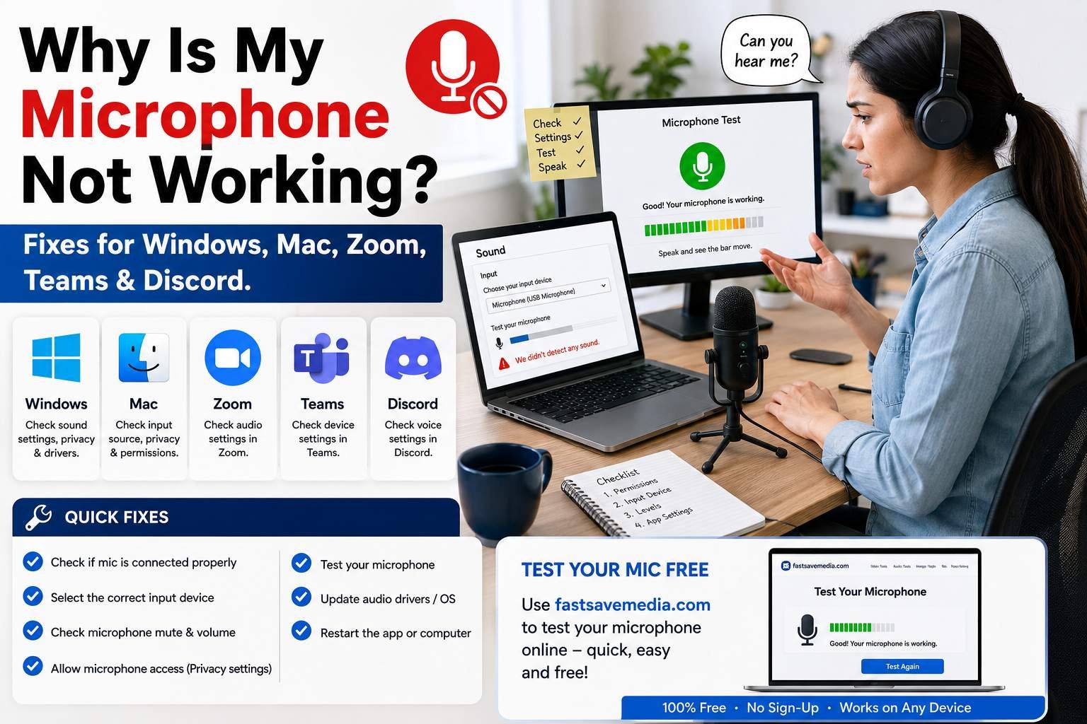 Why Is My Microphone Not Working? Fixes for Windows, Mac, Zoom, Teams & Discord