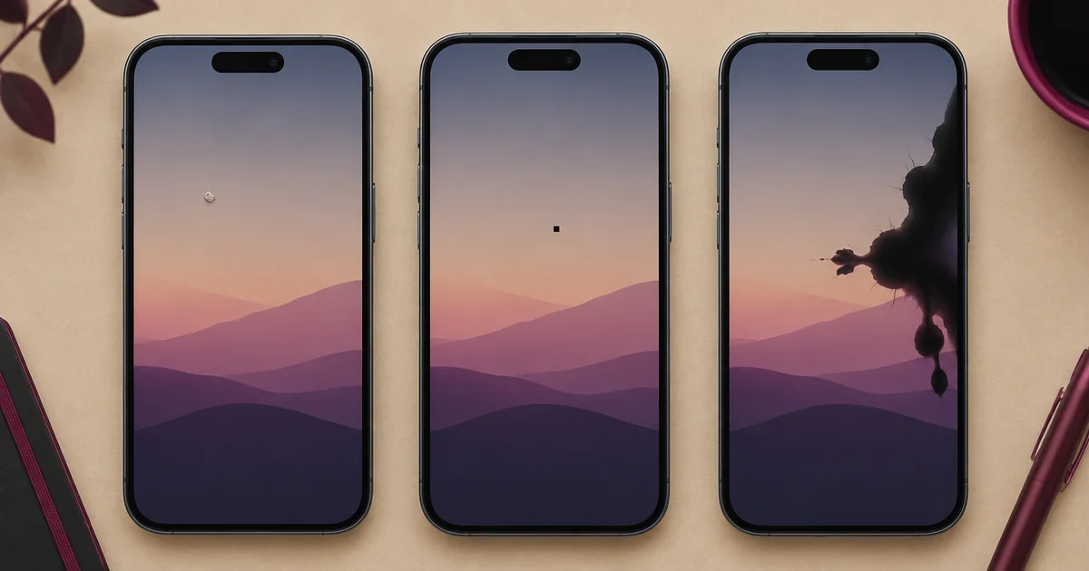 Illustrated display comparison of surface dirt, a dead pixel and irregular LCD black spot damage