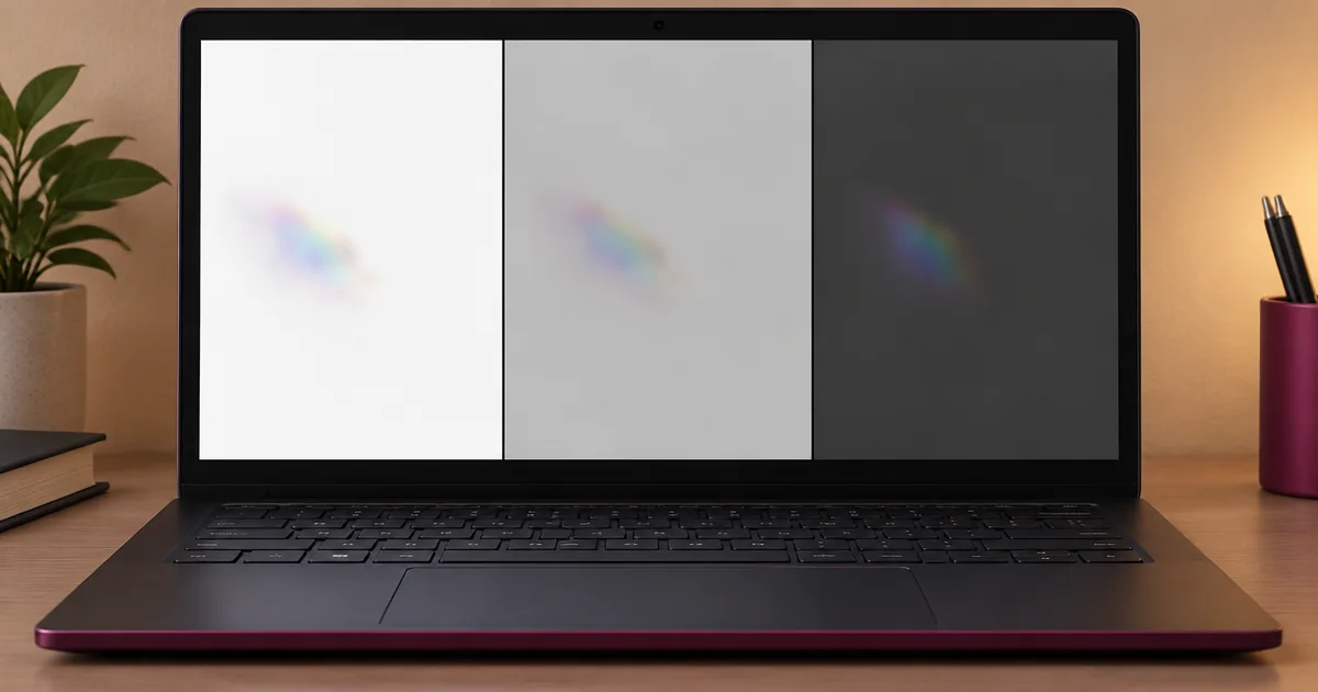 Illustrated LCD pressure mark visible across white and gray screen test frames
